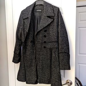 Guess Peplum Tweed Herringbone Coat